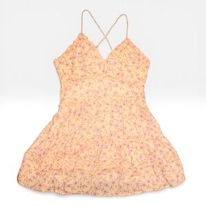 Love Tree Coquette Yellow Floral Tiered Mini Dress Sundress M